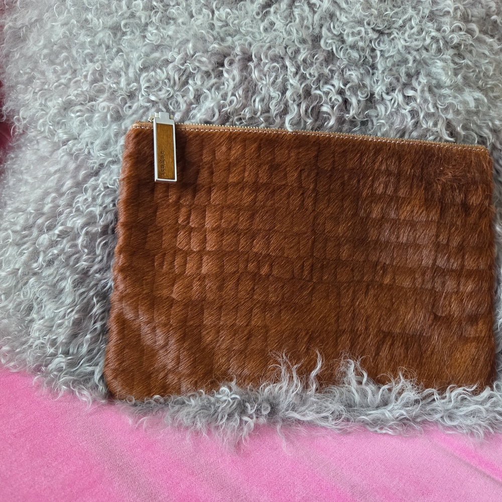 August Calf Hair Brown Clutch - Picture 2 of 7